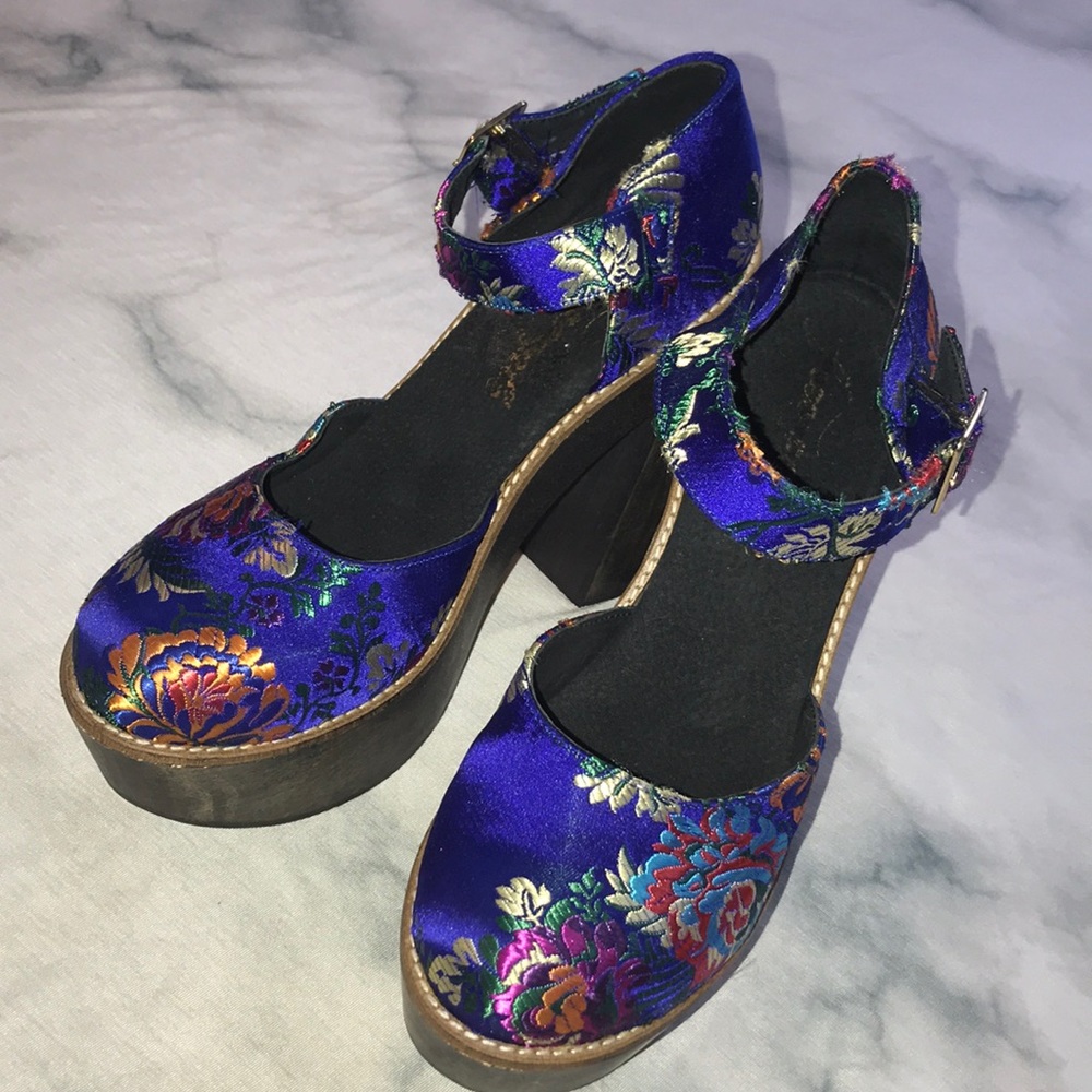 FREE PEOPLE starlet blue wood platform heel NWOB - Picture 3 of 8
